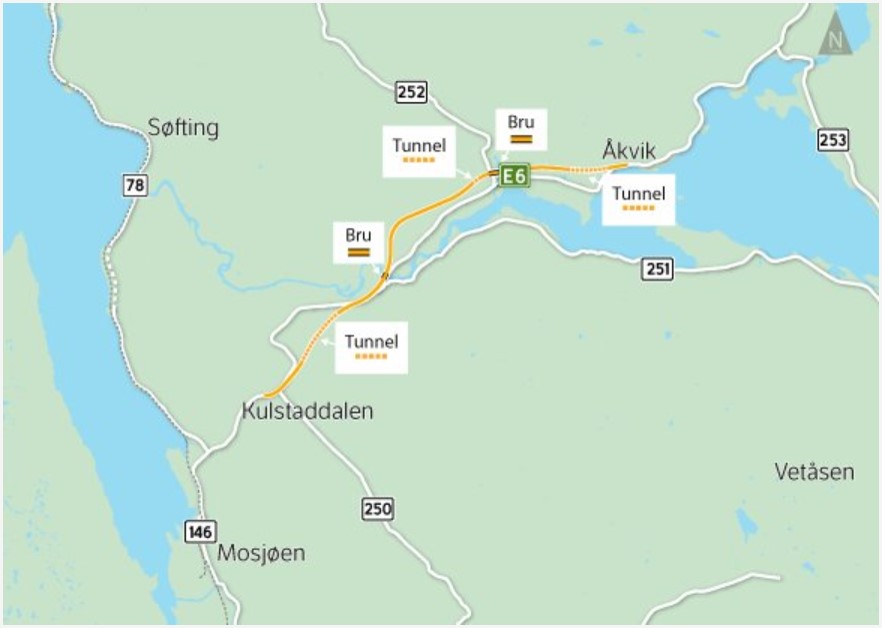 Parsell Kulstaddalen nord - Åkvik (Kartutsnitt: Statens vegvesen)