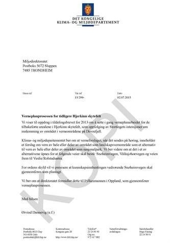 Faksimile av brev fra KLD av 2. juli 2015